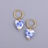 Blue and White Porcelain Teapot Pendant Earring Vintage Ceramic Heart Ball Pearls Dangle Earrings Stainless Steel Jewelry Gift