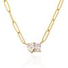 Exquisite Square&Waterdrop Cubic Zirconia Paper Clip Link Chain Necklace Fashion Stainless Steel Necklace for Women Jewelry
