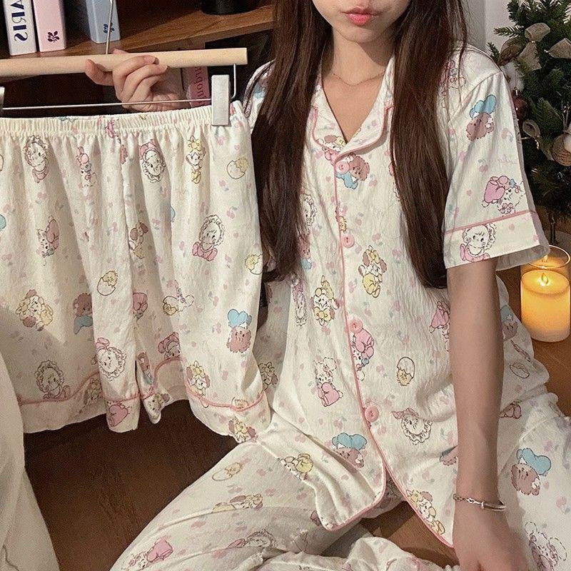 Kariertes Hello Kitty Pyjama-Set - Damen Kurzarm Frühling/Sommer 3-teilig