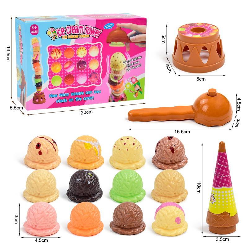 Kids Ice Cream Stacking Toy Educational Pretend Play Food Puzzle Simulated Food Stack Up Play Interactive Early Learning Toy