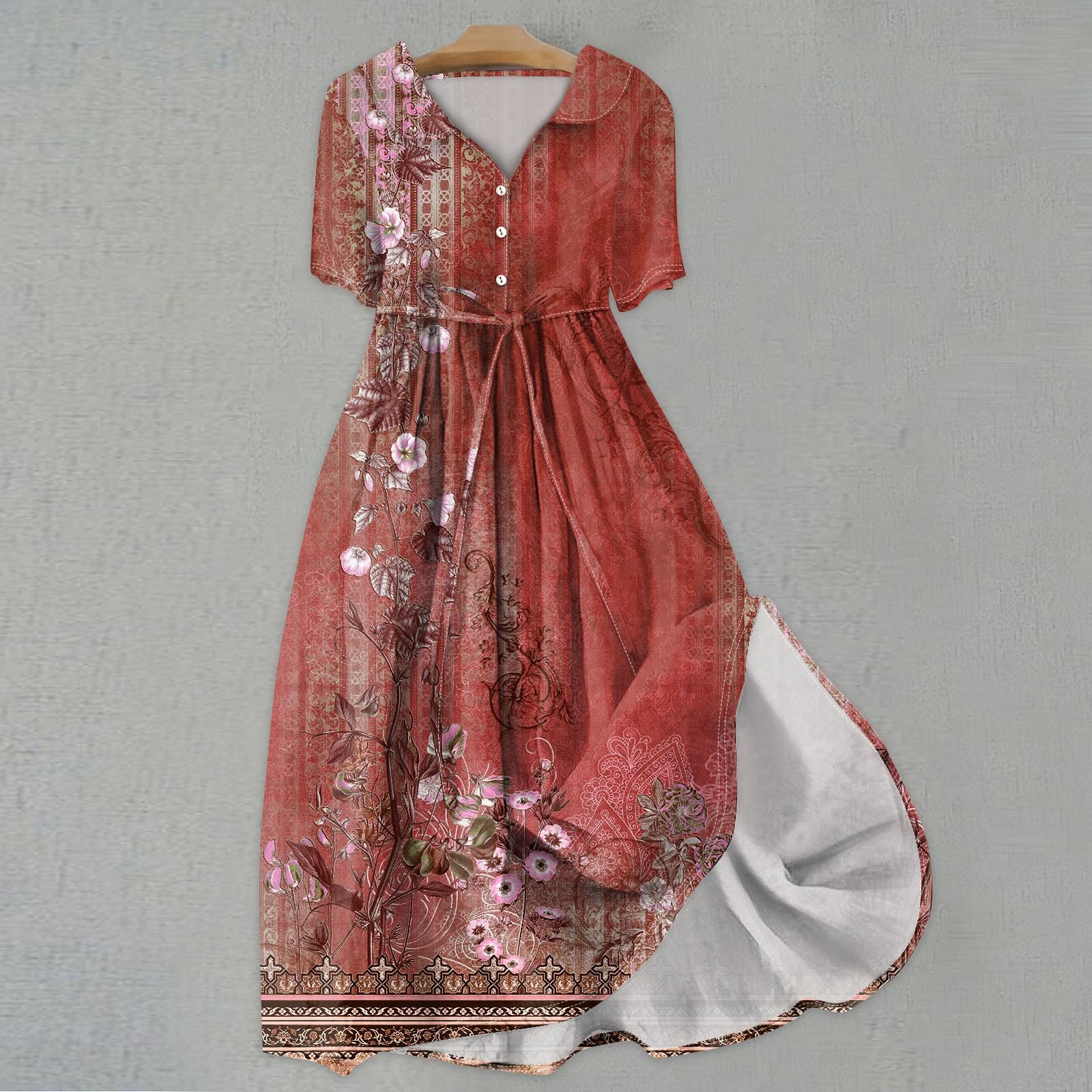 

Женская мода повседневное платье с воротником с лацканами и короткими рукавами с принтом и ремнями XXXL красный