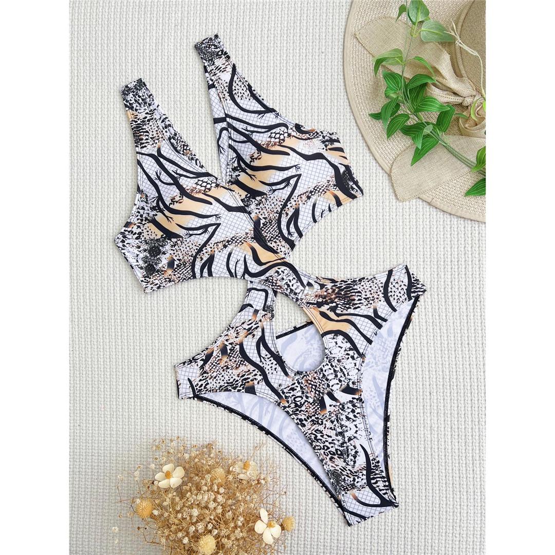 

Сексуальный цельный купальник с глубоким v-образным вырезом и принтом, женский купальник, женский монокини с перекрестной спинкой, купальный костюм, купальный костюм S