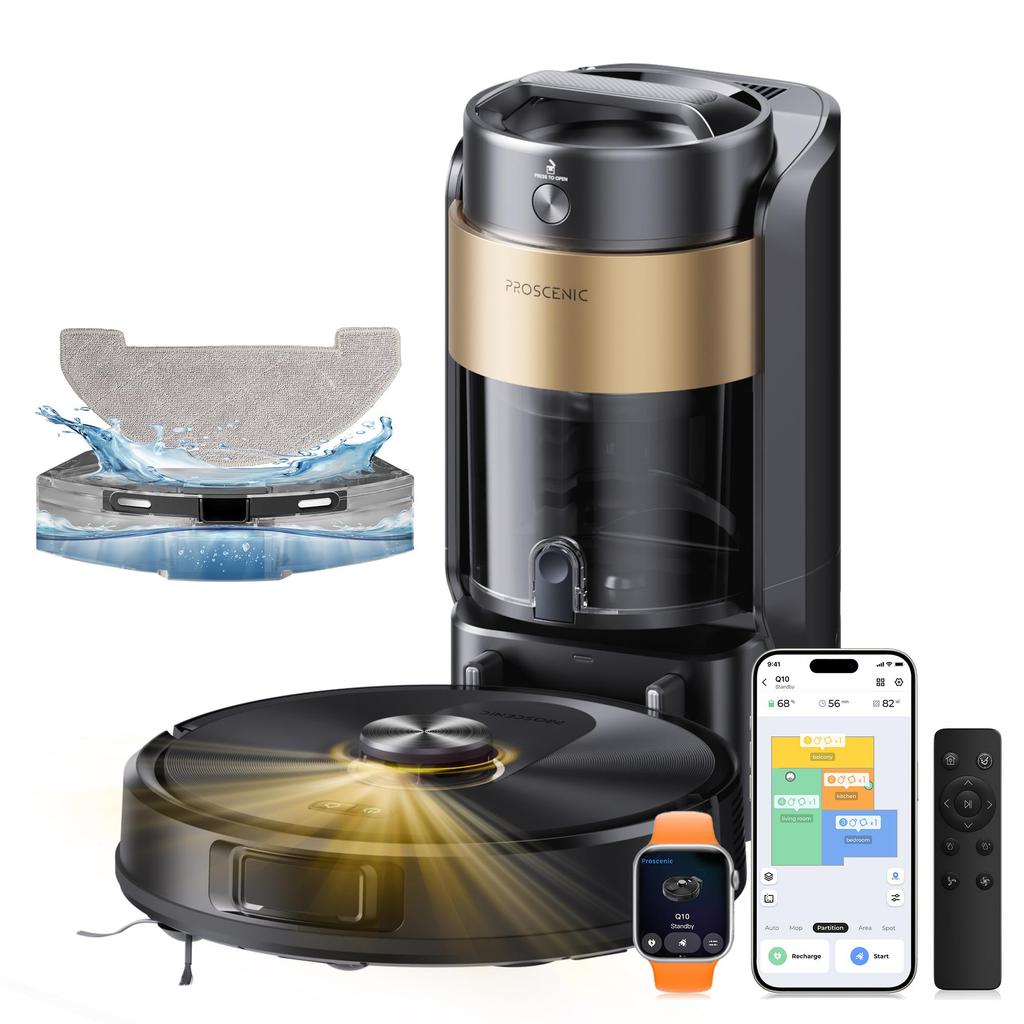 Proscenic Q20 Plus Robot Vacuum Cleaner 10000Pa, Vacuum Mop 2-in-1, 4L Bagless Auto Empty Station