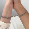 2pcs Elegant Stainless Steel Love Heart Couple Bracelets Magnetic Versatile Design for Daily Wear Special Valentine's Day Gift