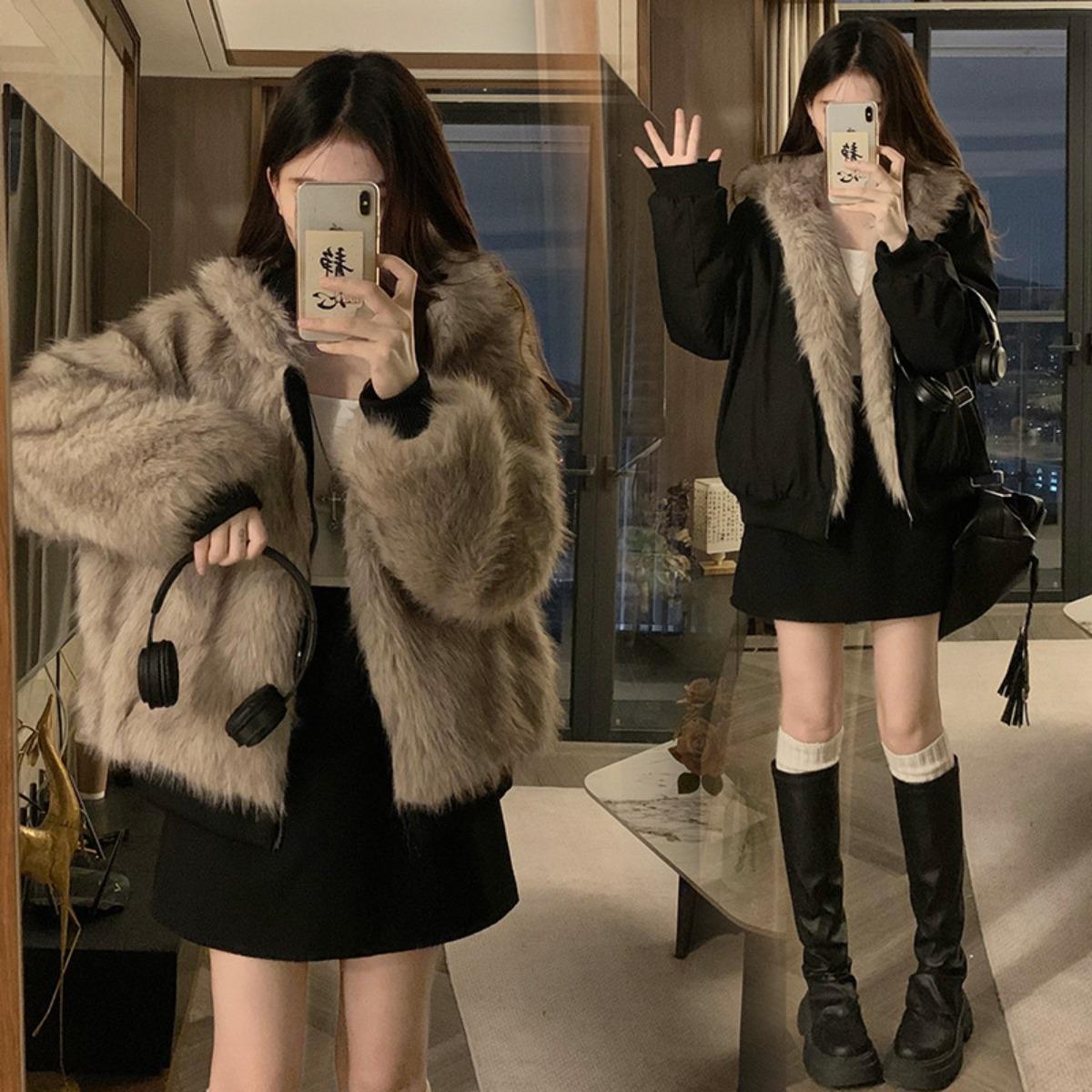 

Retro Fur Collar Hooded Workwear Short Jacket for Women in Autumn and Winter, New Thick Plush Warm Cotton Coat Cotton Jacket S жовтий