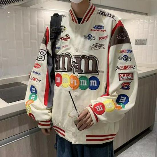 Veste de baseball de moto amovible de style américain rétro - Mode hip-hop polyvalente pour couples