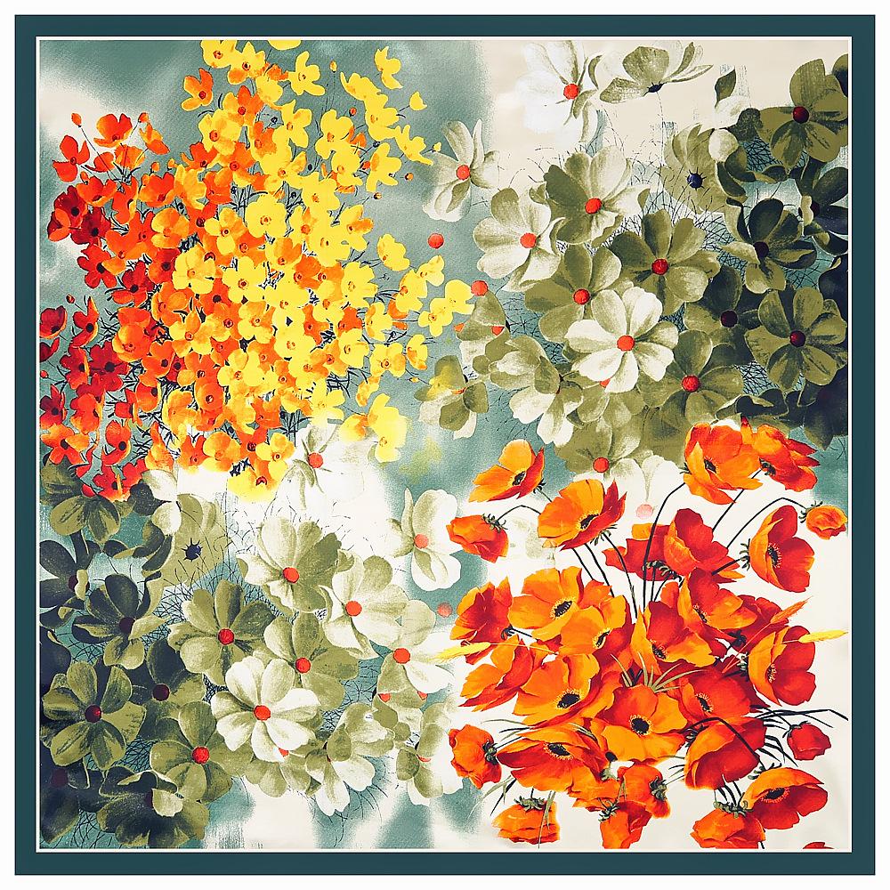 New Fashion Brand Scarf For Ladies Flower Print Silk Scarf Women Square Bandana Large Hijab Female Shawl Scarves Warps