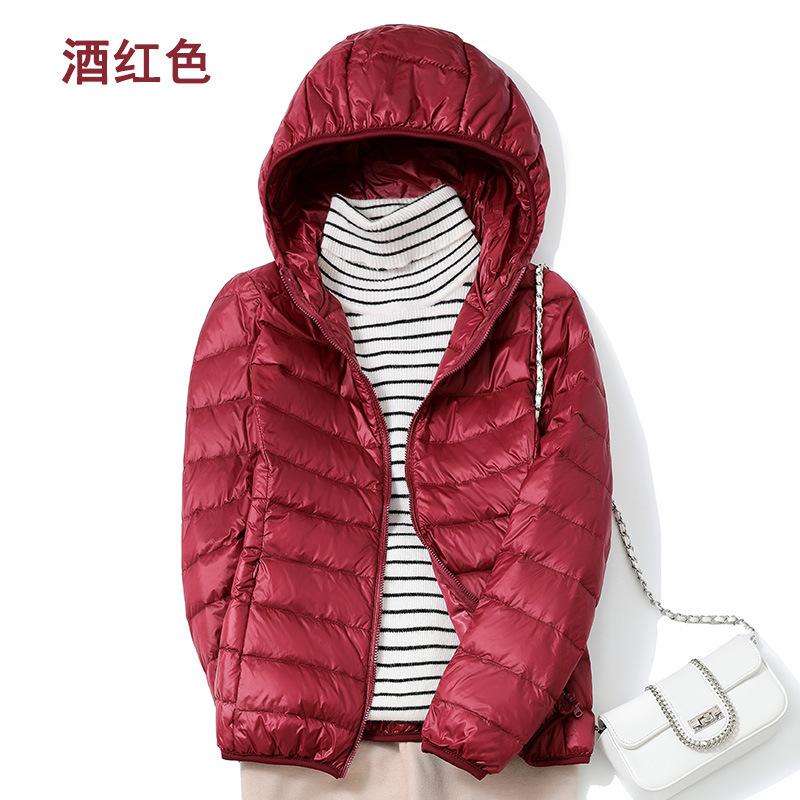 Giacca leggera in piuma da donna corta con cappuccio autunno e inverno nuova piuma d'anatra bianca giacca slim e leggera