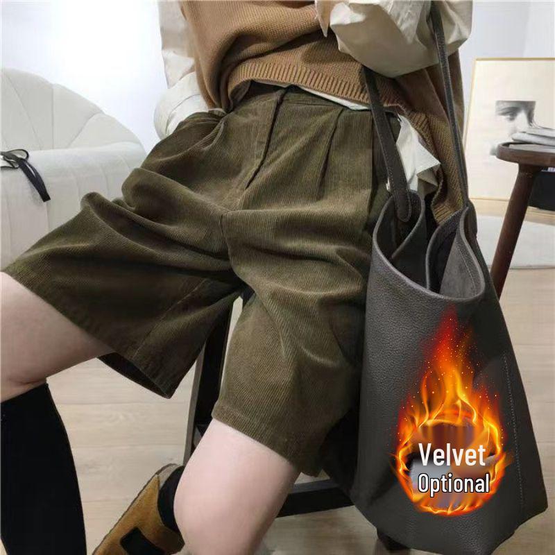 Hoge Taille Retro A-lijn Corduroy Shorts - Dames Herfst & Winter Casual Wijde Pijp Bootcut Stijl.