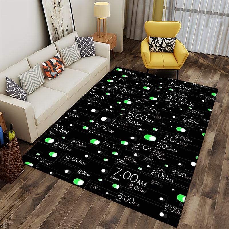 Alarm Clock Design Carpet Suitable As a Non-slip Mat for the Living Room or Bedroom Sofa