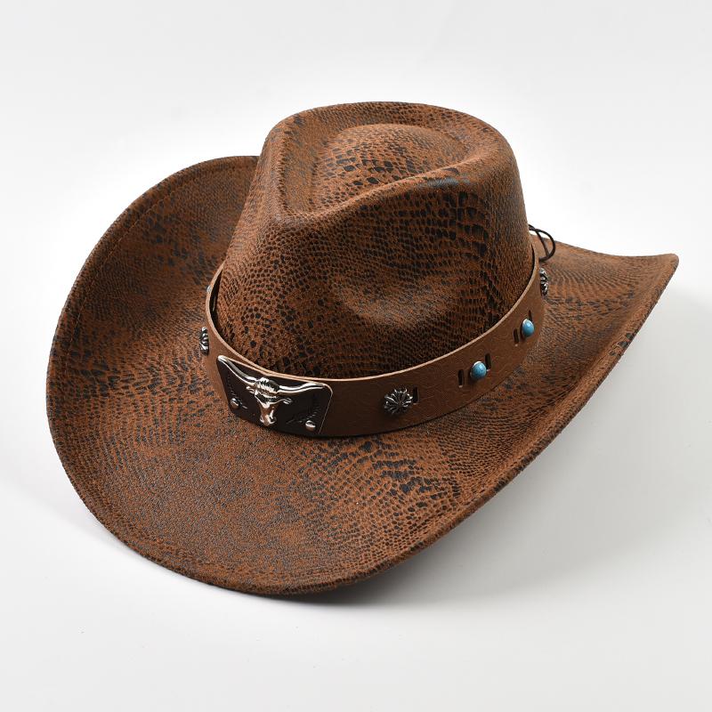 Fashion Cow Head Decorate Western Cowboy Hat Vintage Gentleman Jazz Hats for Men Panama Cowgirl Hat
