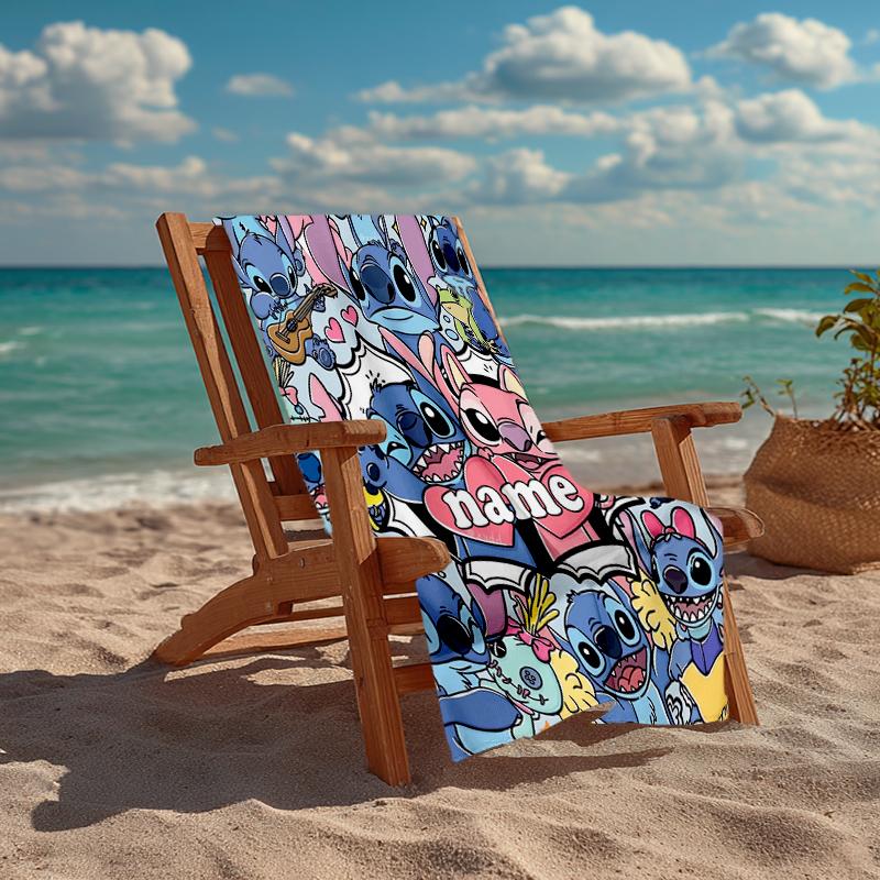Custom Name Ultra-Soft Beach Towel with Stitch Theme,Ideal for Pool - Camping, Diving - Perfect Travel Essential, Vibrant Beach Towel.