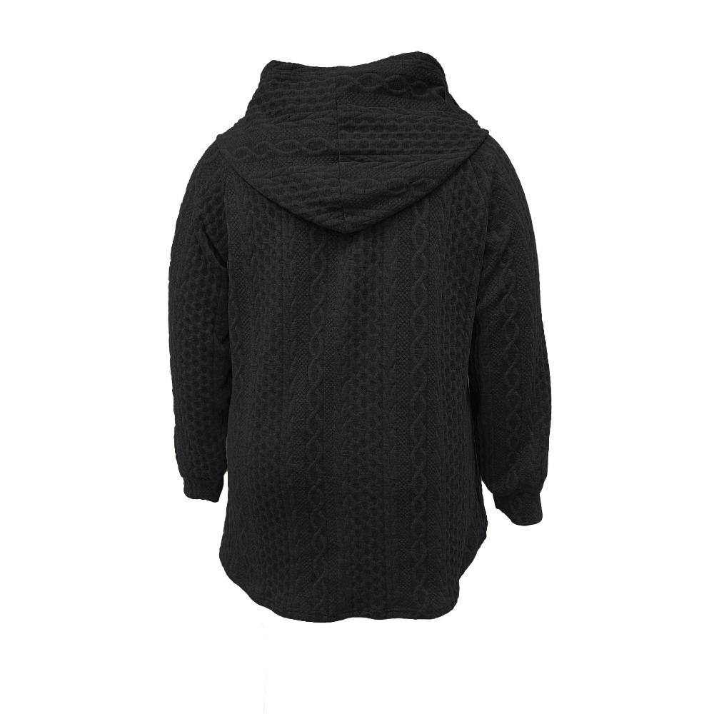 Damen einfarbiger Hoodie mit Wellenstich und aufgesetzter Tasche, lockere lässige Langarm-Herbst-Winter-Oberteile
