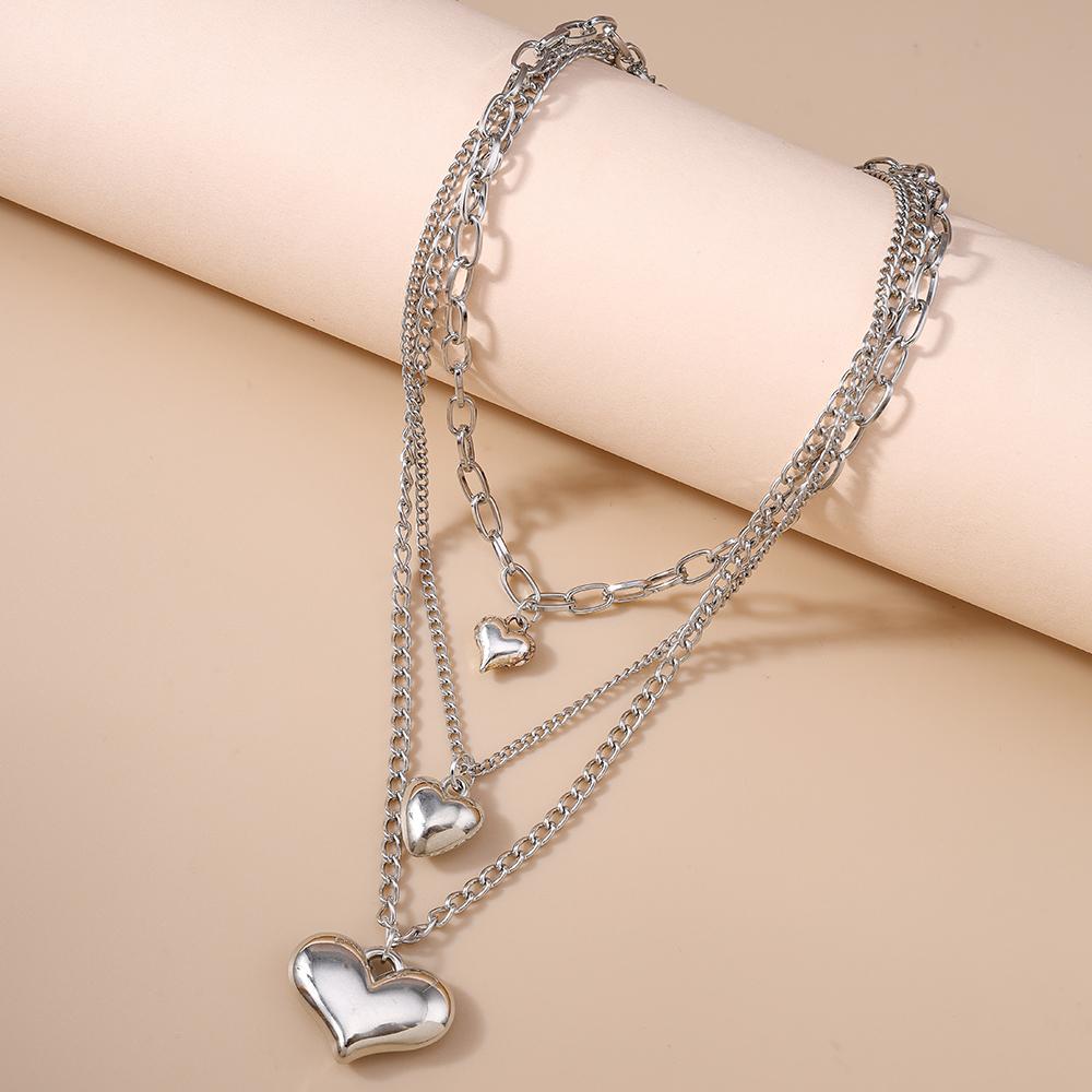 Cute Alloy Love Heart Pendant Necklace Multilayer Choker Necklaces Chain Women Wedding Bridal Jewelry Gift