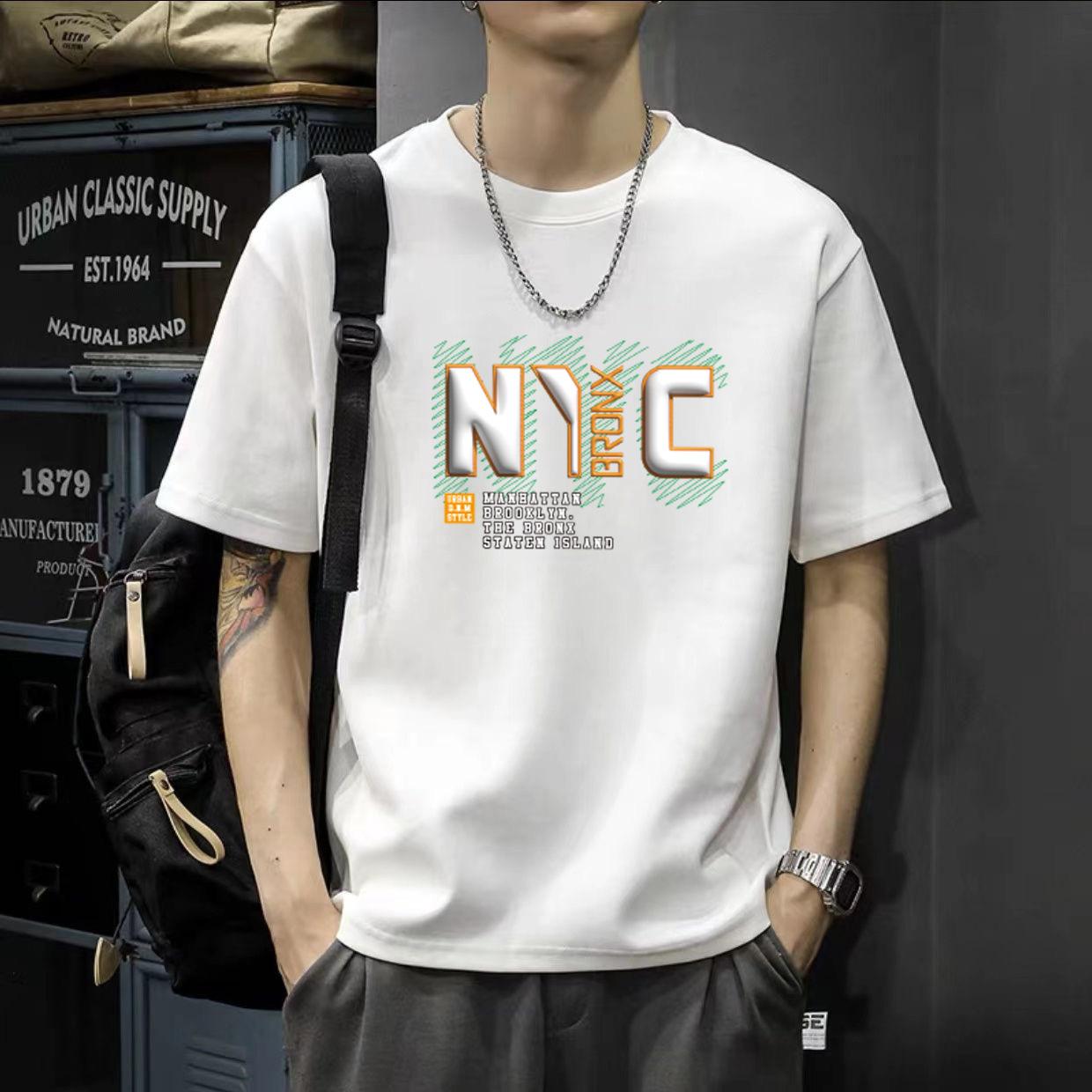 

Летняя мужская хлопковая футболка с коротким рукавом, мужская футболка с круглым вырезом, молодежная модная брендовая футболка из плотного хлопка, мужской топ