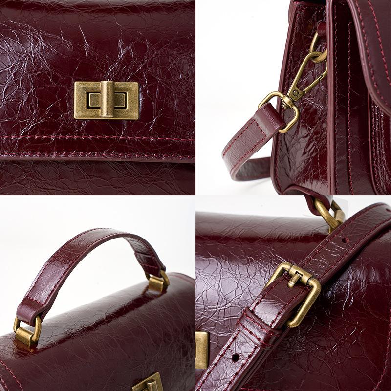 Retro Cowhide Square Bag  New Genuine Leather Women's Bag Handbag  Women's High-end Textured One-shoulder Crossbody Bag