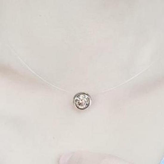 C071 Joia Corrente para Clavícula de Sereia Linha de Pesca Transparente Strass Colar Feminino