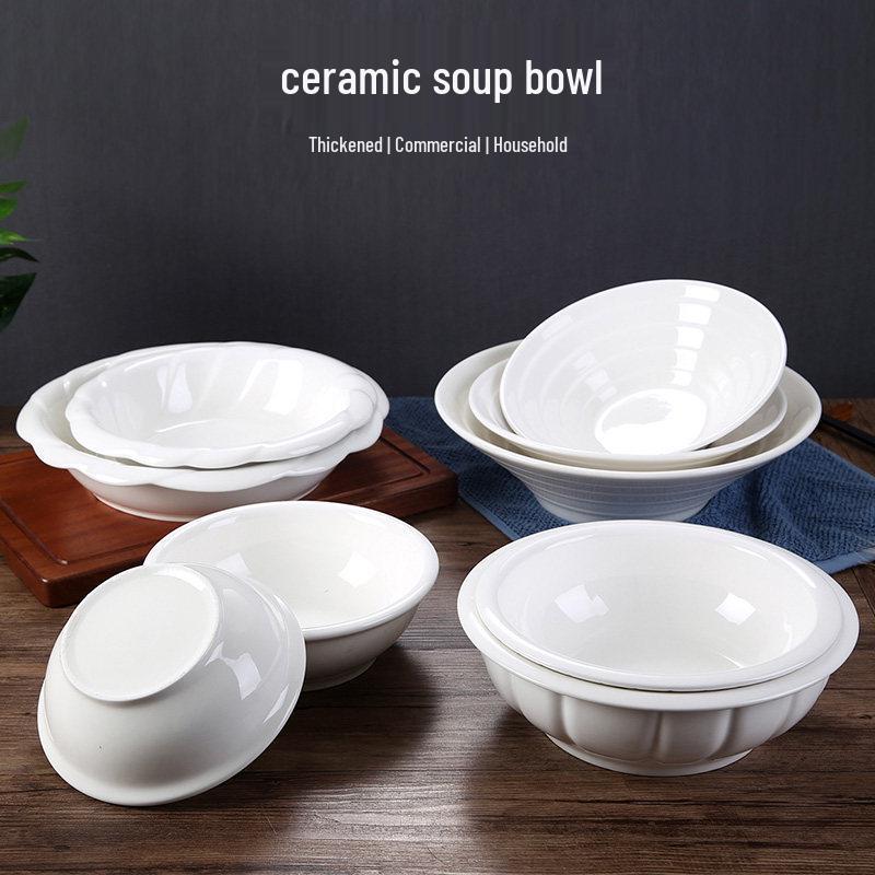 Creative Large Ceramic Soup Bowl - Thickened, Round, Restaurant & Household Tableware