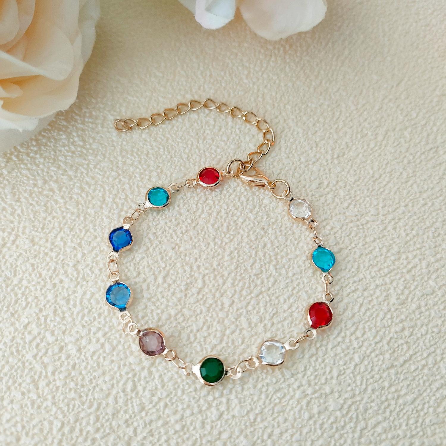 Bohemian Round Rhinestone Jewelry Set: Colorful Necklace & Bracelet for Women