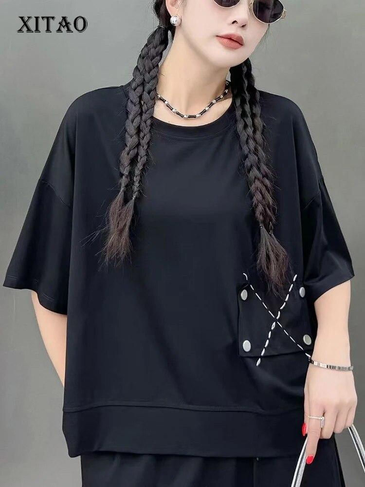 

XITAO, простая повседневная женская футболка, топ, свободный модный однотонный пуловер, короткая футболка, летняя универсальная новинка GJ1011