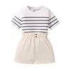 Girls' Fashion Suit Summer Children's Casual Striped Short-sleeved Top Sweet Bud Shorts Two-piece Suit