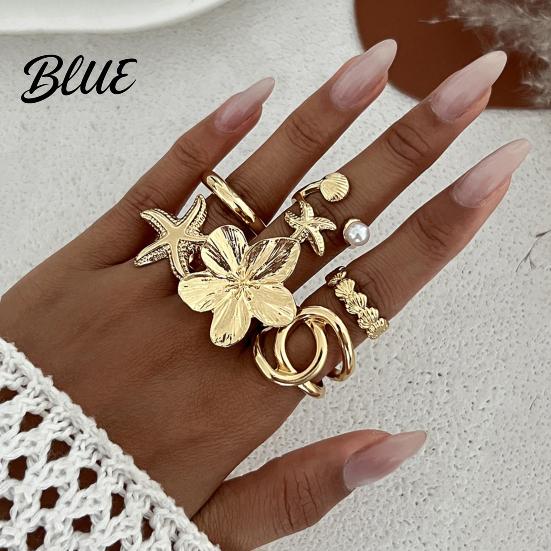 Vintage Style Alloy Rings Ocean Theme Set Adjustable Stackable Finger