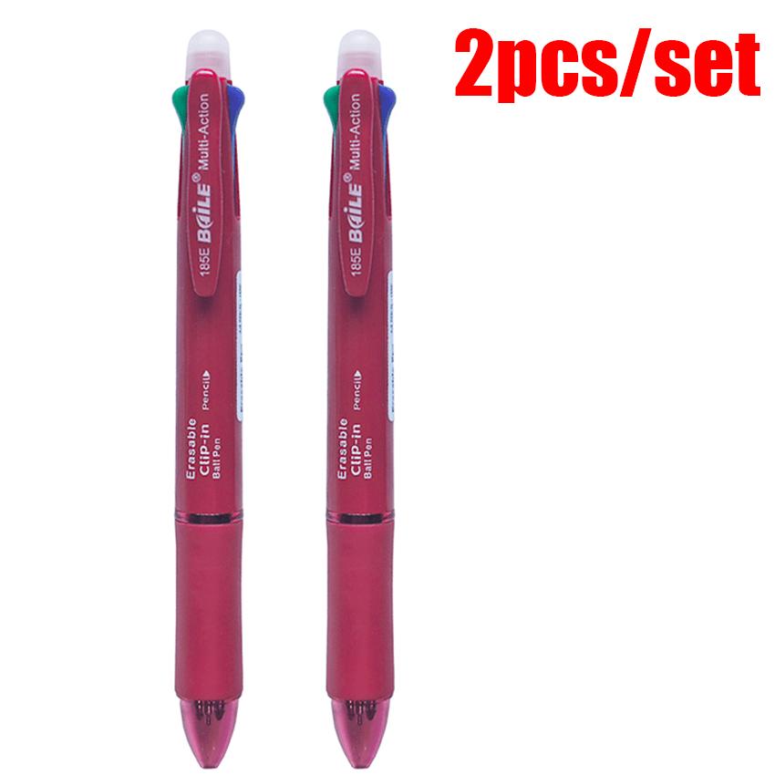 Creative 5 in-1 Multicolor Erasable Gel Pens 2Pcs Automatic Pencil With Eraser For School Office Writing Supplies Stationery