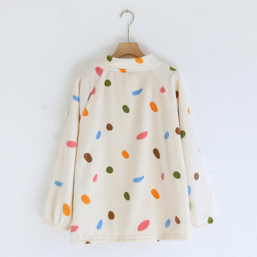 Women's V-Neck Cardigan Pajama Top Long Sleeve Thick Loose Fit Loungewear Sleep Shirt