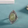 Adjustable Open Ring Women Men Vintage Geometric Design Copper Jewelry With Green Jade Accent