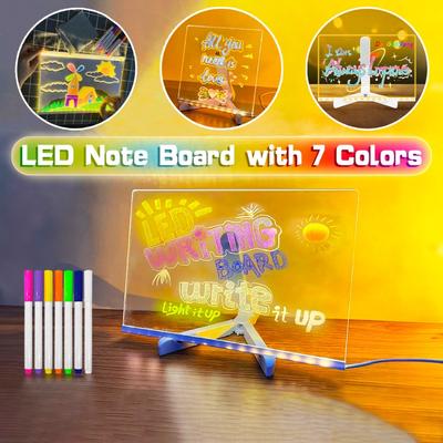 Non-Toxic Luminous Acrylic Drawing Magic Led Transparent Board Note Boardkids Diy Educational Toys Giftwith Standwith 7 Color Markers