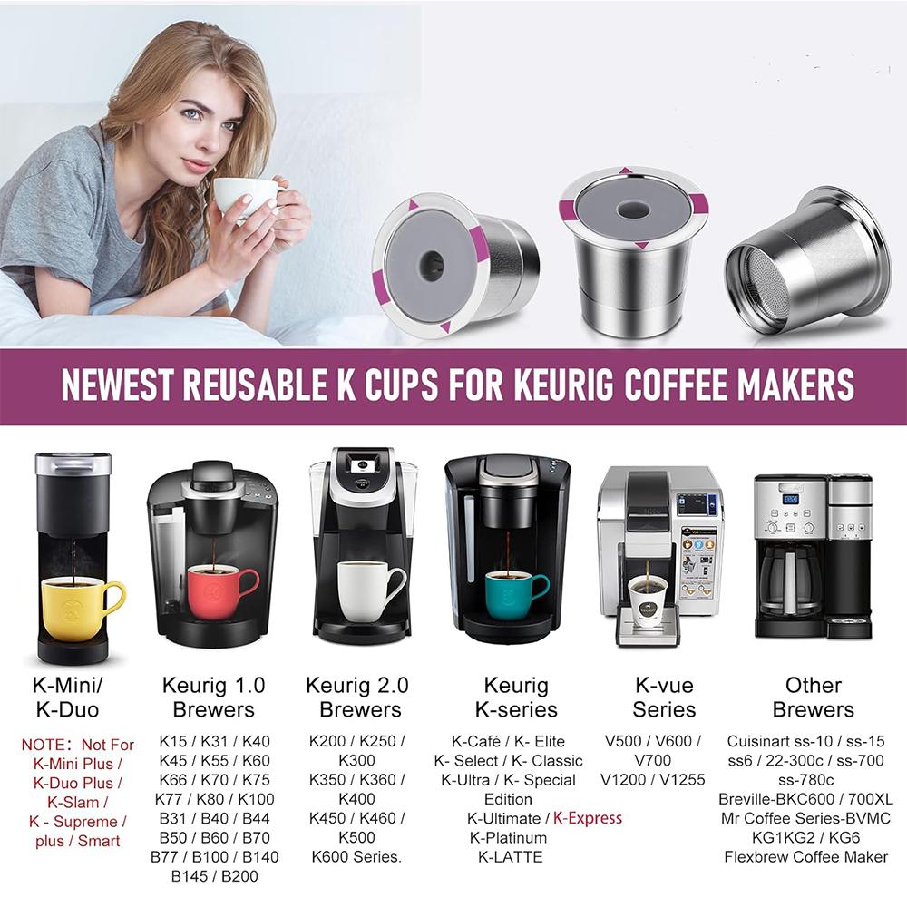 LMETJMA Reusable K Cups Universal Coffee Pods Stainless Steel K Cups Coffee Filters for K 2.0 and 1.0 Coffee Makers Machine
