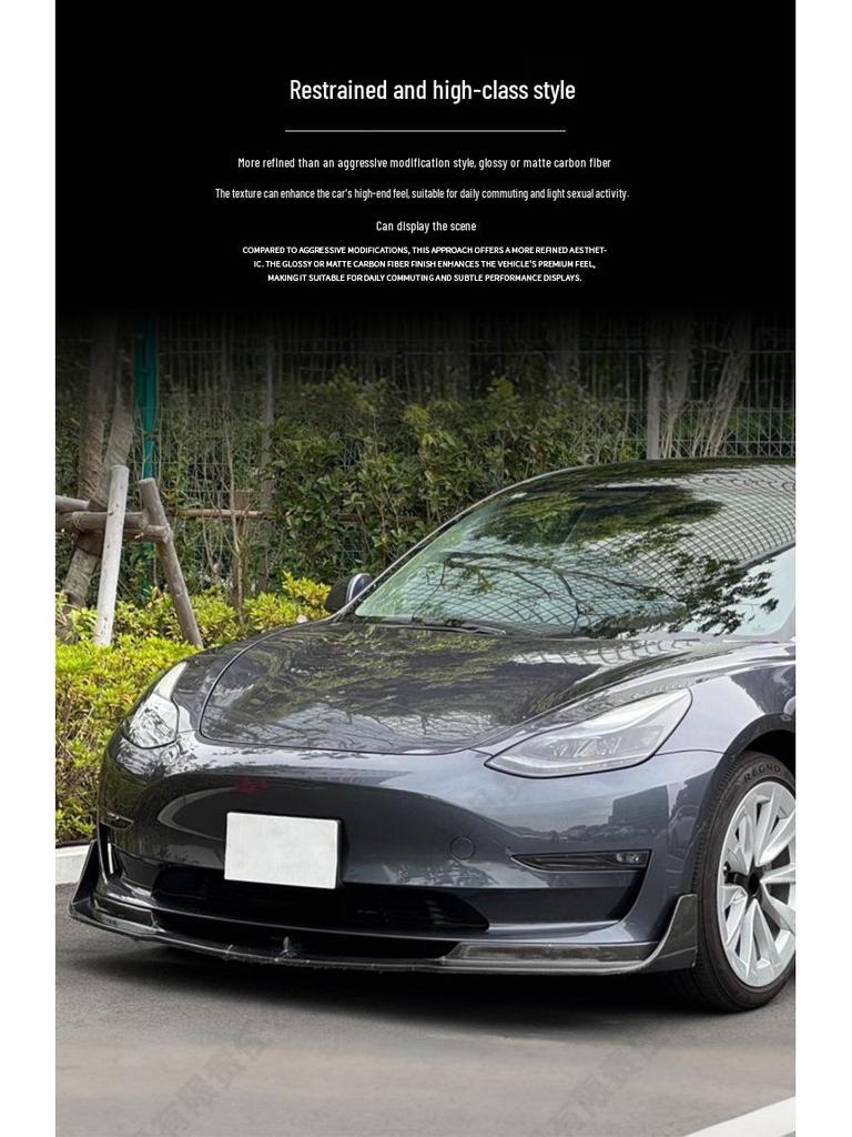 Tesla Model 3 V Style Carbon Fiber Front Lip & Side Skirts Kit