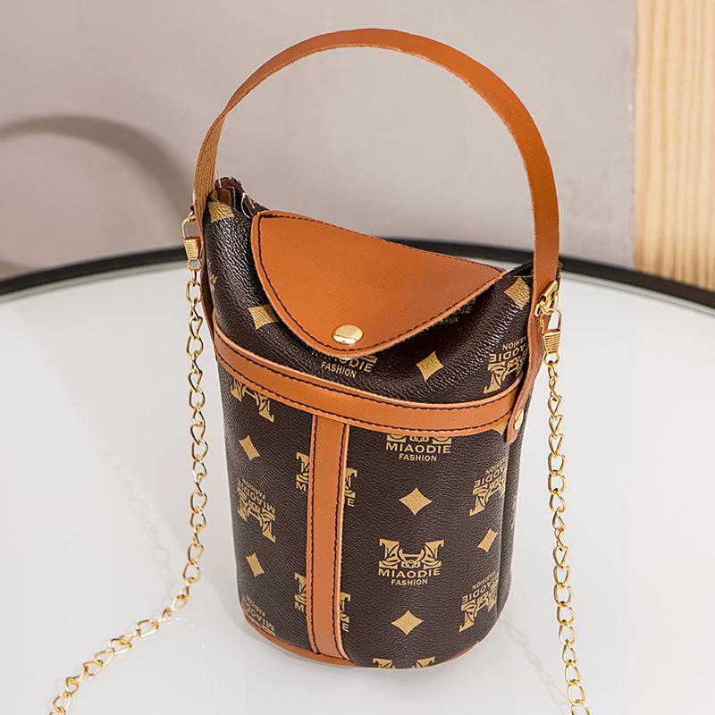

Vintage printed shoulder crossbody bucket bag versatile fashion chain makeup women s bag коричневый