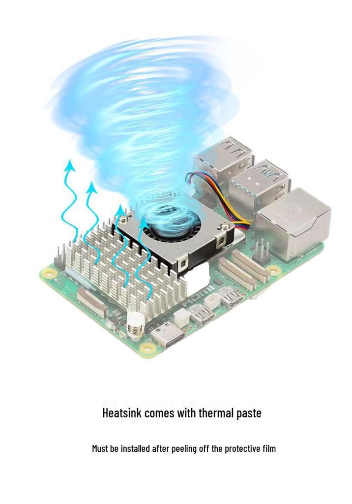 Raspberry Pi 5 Silent Cooling Fan & Aluminum Heat Sink with Fast Heat Conduction