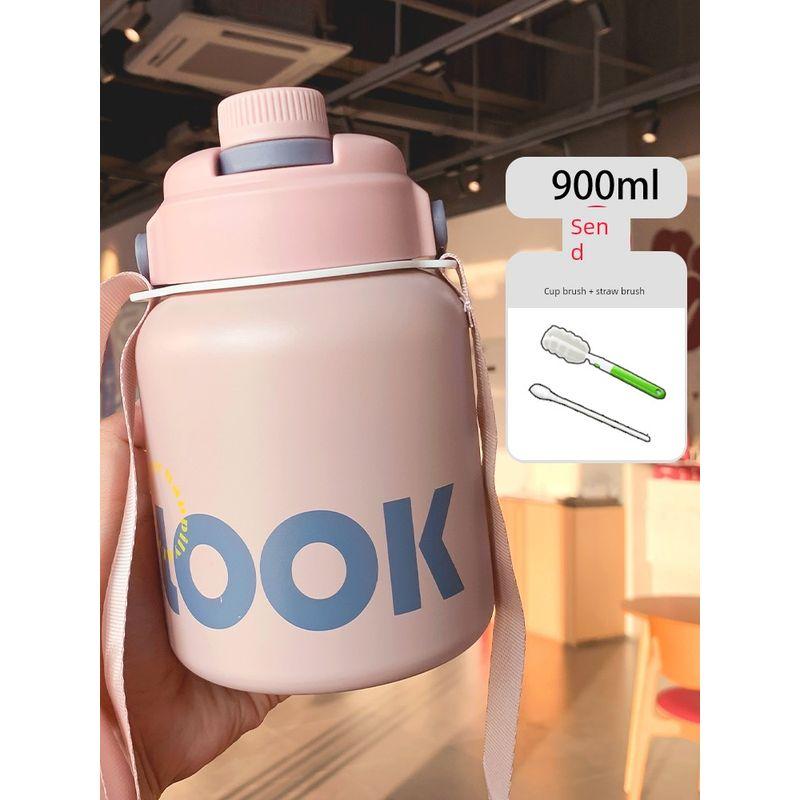 

Large Capacity Vacuum Cup for Women 2025 New Arrival Good-looking Water Cup Student Kettle Oblique Strap Straw Big Belly Cup Pink 900ml Comes with Straw Brush + Cup Brush