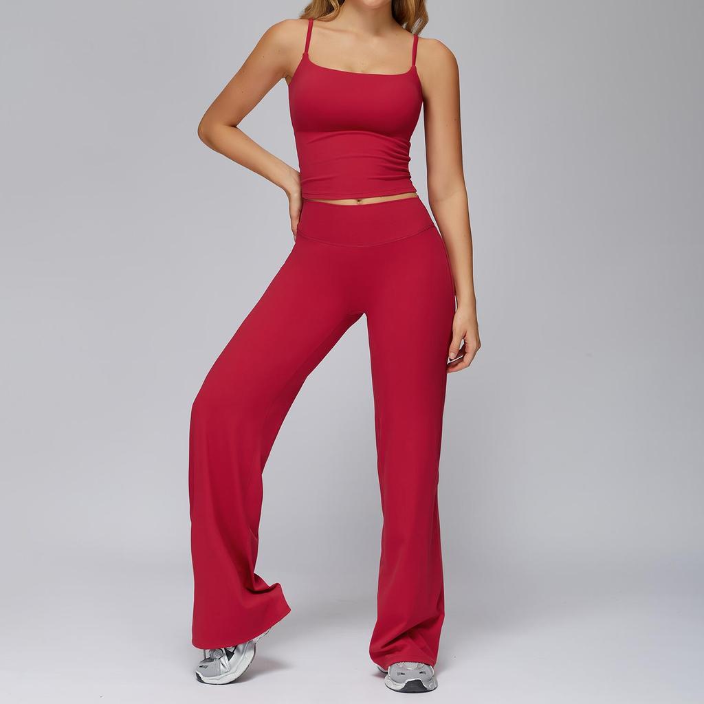 European-American Yoga Set: Brushed Wide-Leg Sportswear for Running & Fitness