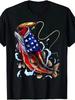 Patriotic Fishing American Flag Graphic T-Shirt Fisherman July 4th Tee