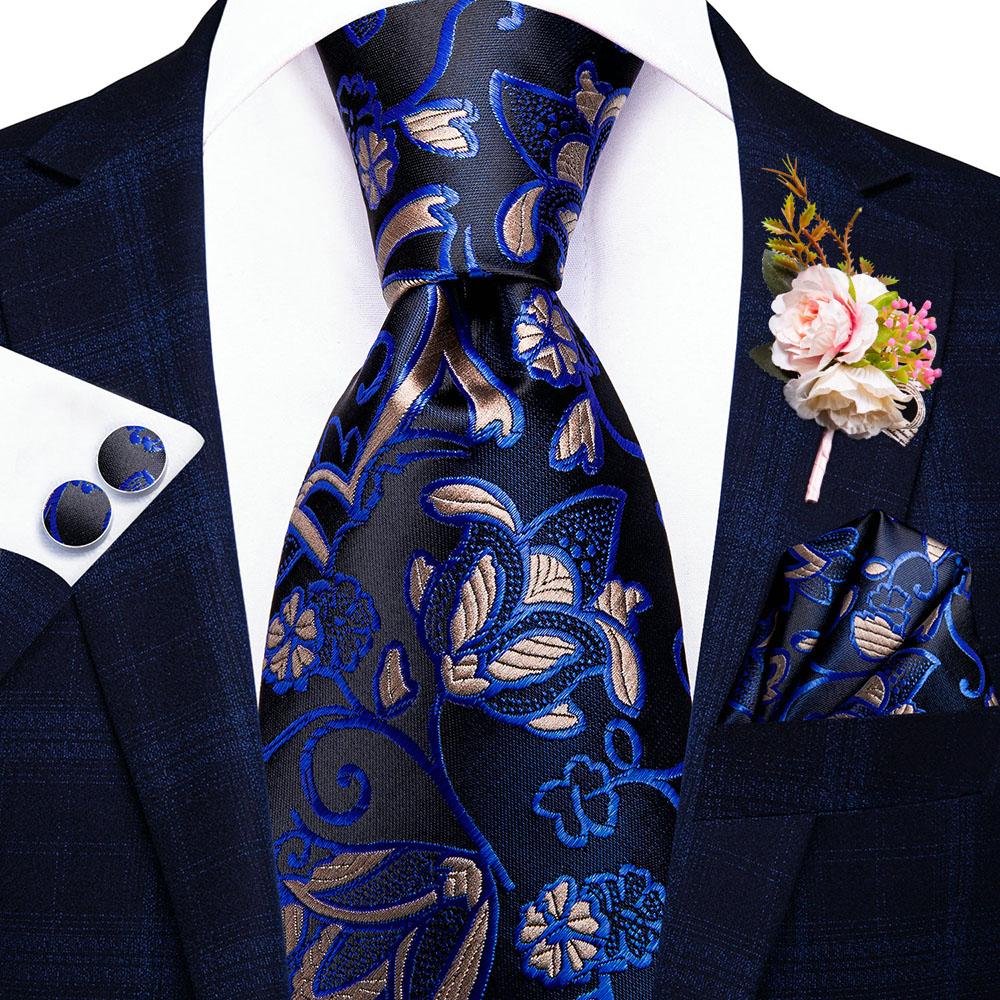 Hi-Tie Seidenkrawatte Bräutigam Anzug Corsage Krawatte Einstecktuch Manschettenknöpfe Set für Hochzeit