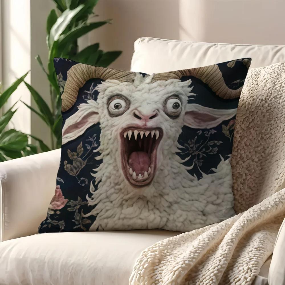 Housse de coussin 2D Chèvre Bizarre Vikama, Décoration de canapé à motif humoristique, Housse de coussin pour bureau et voiture, Décoration de maison
