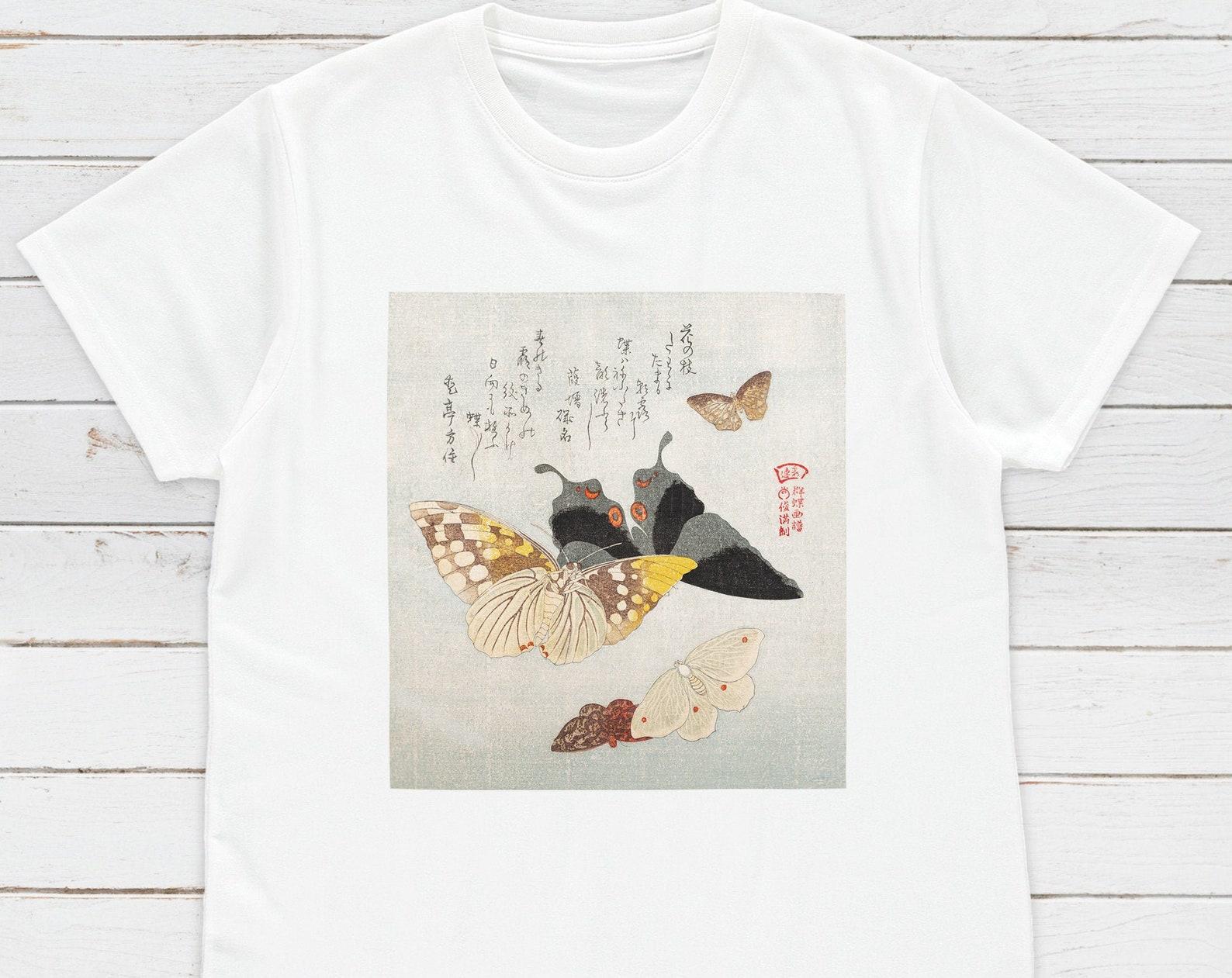 Ukiyo-e Butterfly T-Shirt, Japanese Woodblock Art Graphic Tee M
