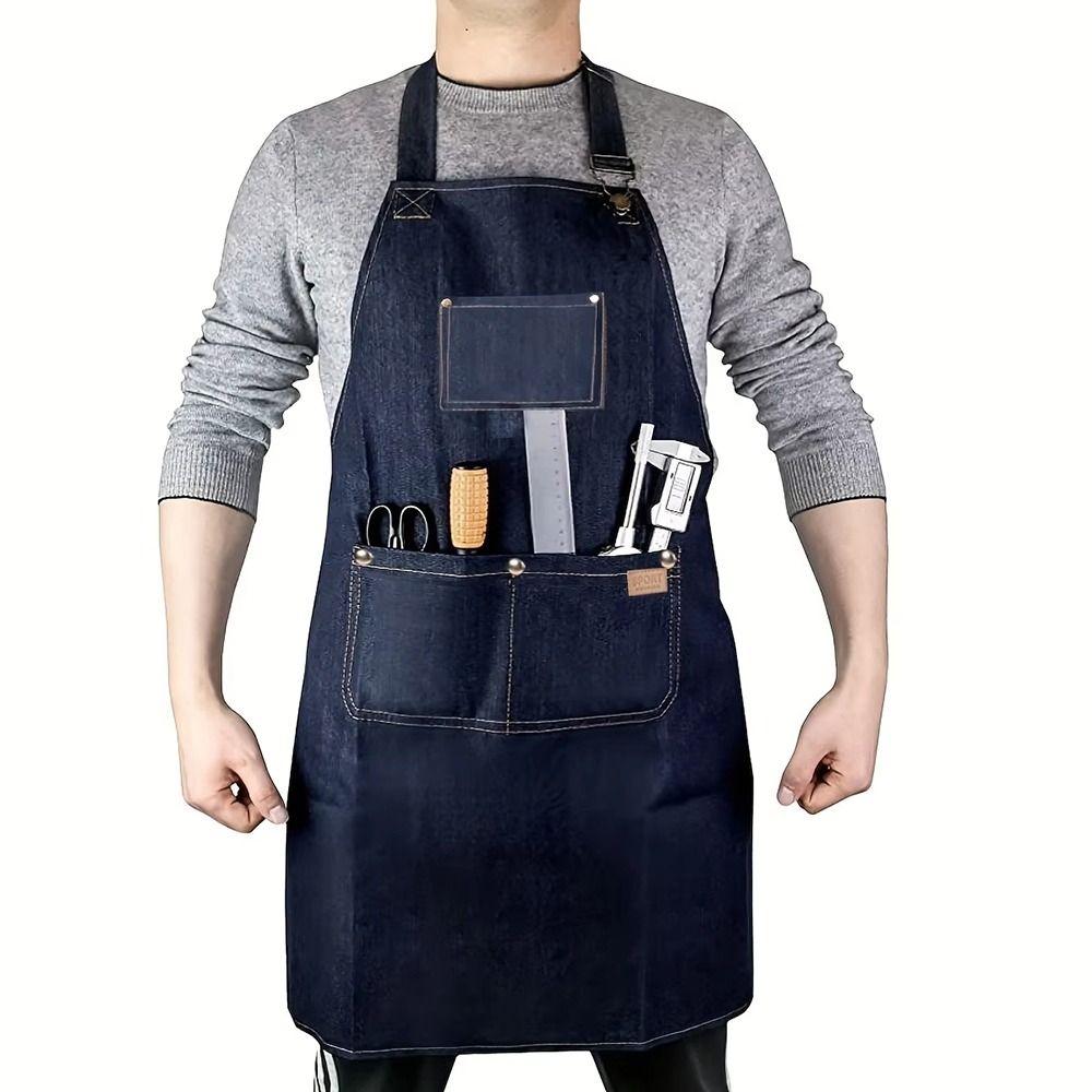 1 Stück Friseurumhang Denim Schürze Wasserdicht Verstellbar Salon Arbeitskleidung Jeans mit Taschen Friseuruniform