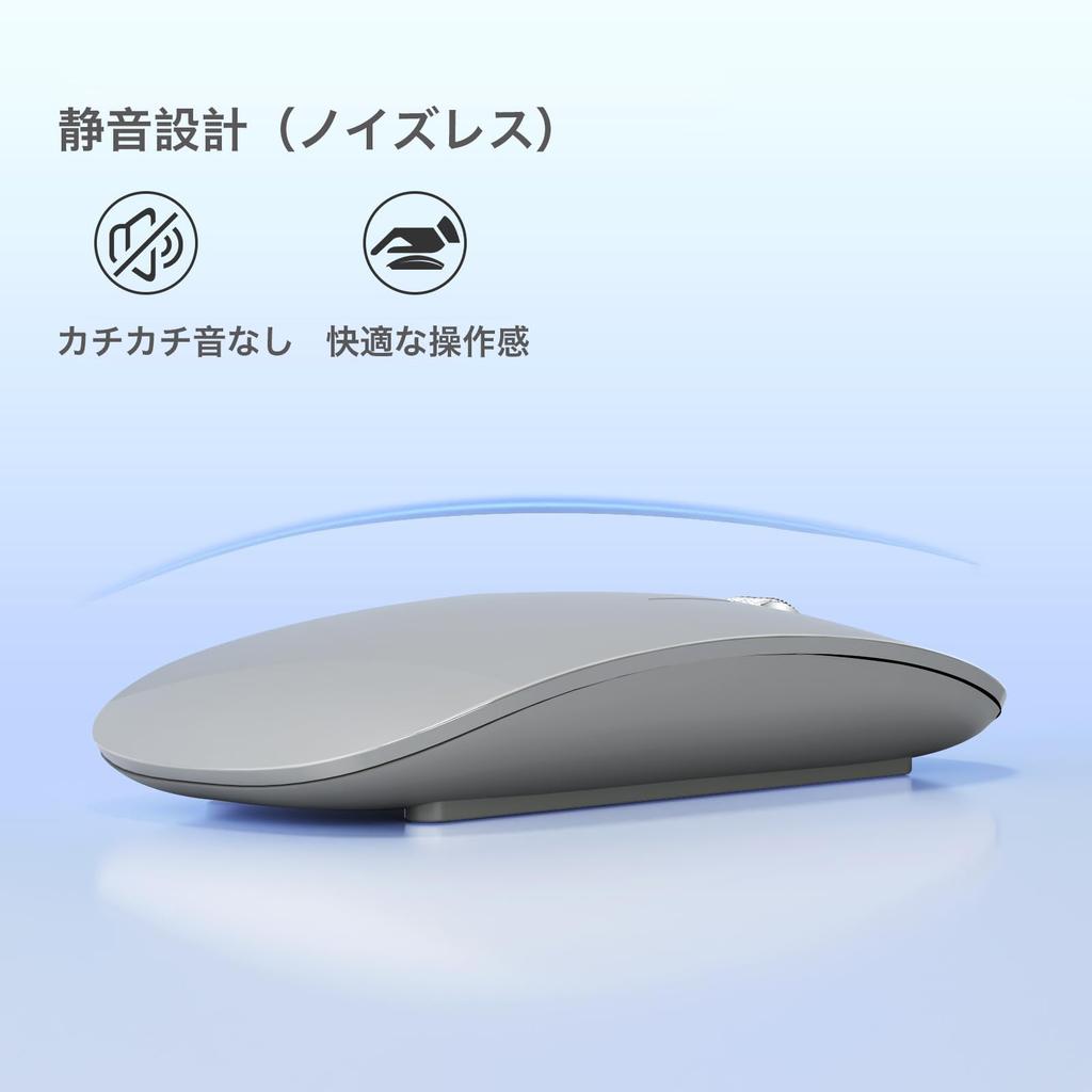 AmeToNana Wireless Bluetooth Minimalist Compatible with iPad and TELEC Japanese Instruction Manual Gray Mouse, Quiet, 2.3cm Thin, Anti-Fingerprint,