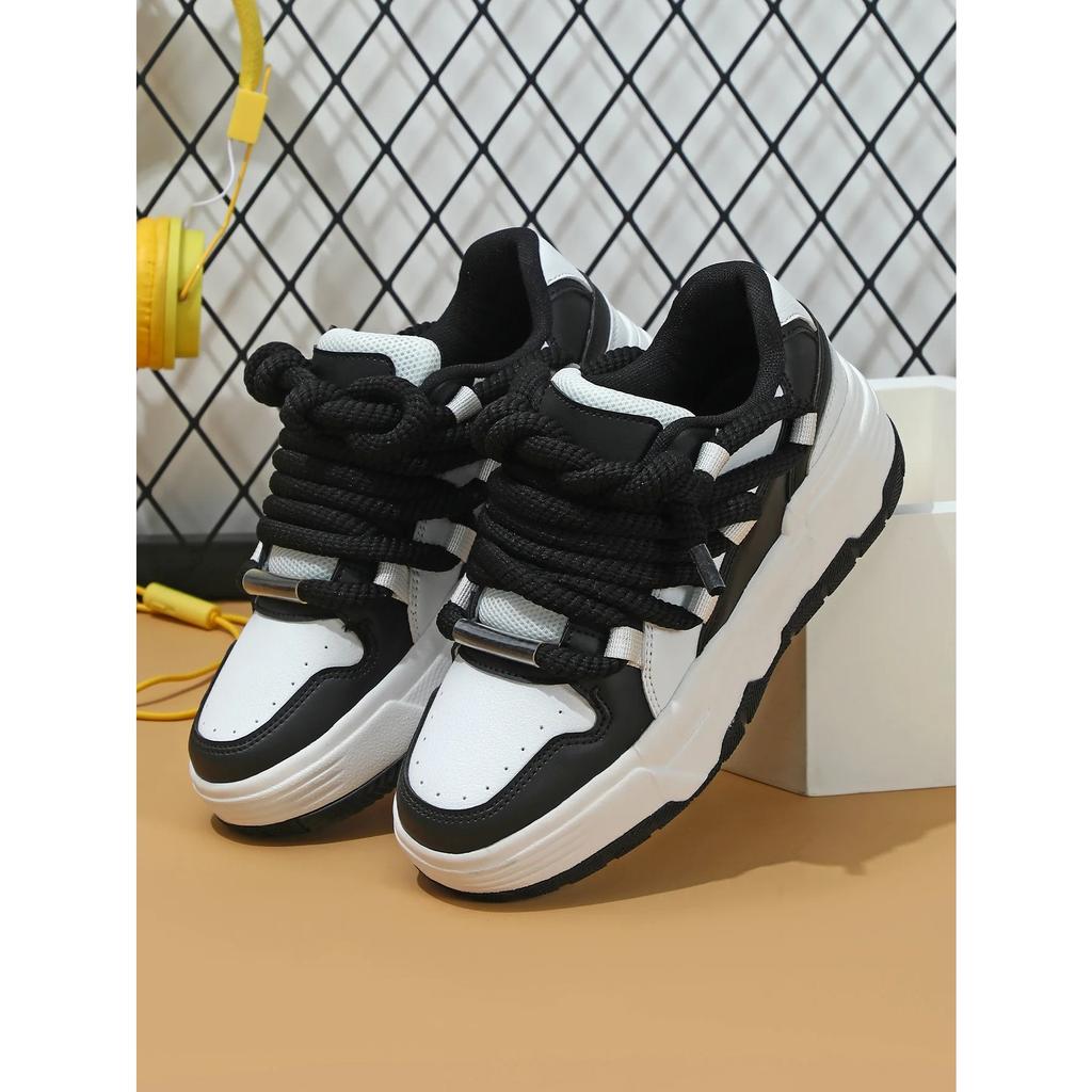 Fashion Platform Sneakers Women Chunky Shoes PU Leather Casual Shoes Ins Board Shoes Lace-up Outdoor Walking Footwear