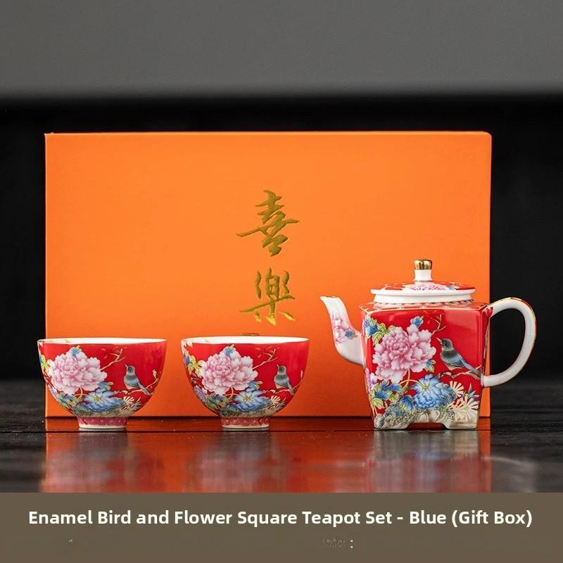Enamel Color Ceramic Tea Cup Gongfu Tea Set Home Use Drinking Cup Style Peony Handmade Craft High Temperature Glaze