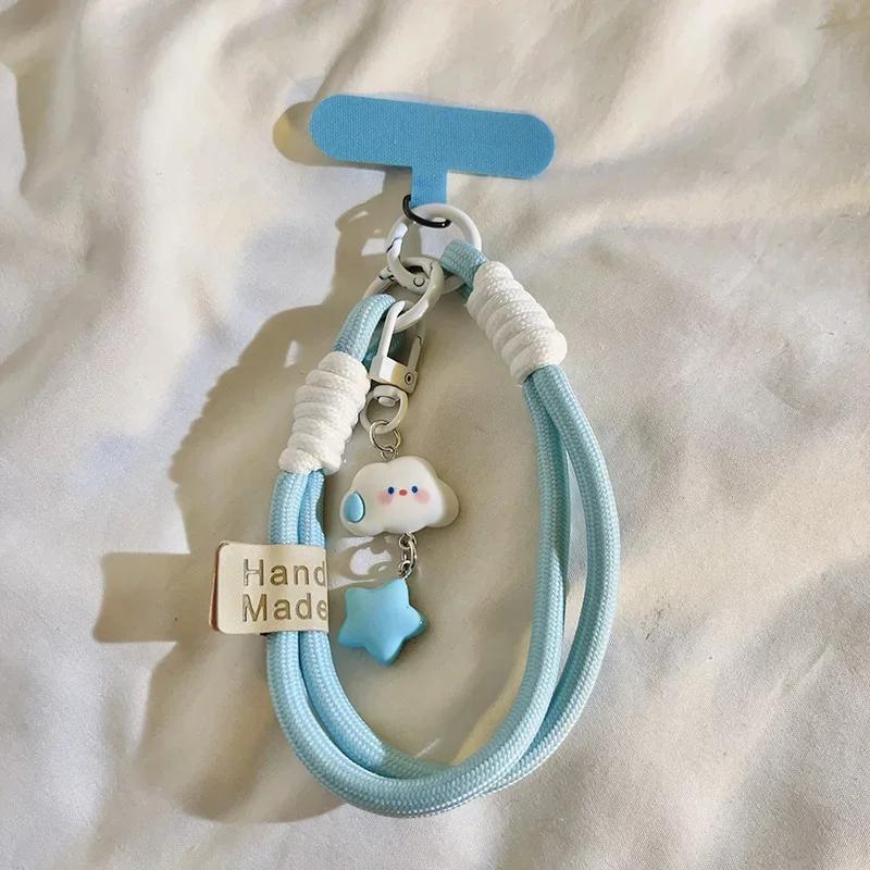 Double Spring Buckle White Silent Cloud Star Pendant Phone Rope Keychain Camera Chain Pendant Phone Chain Fashionable and Cute