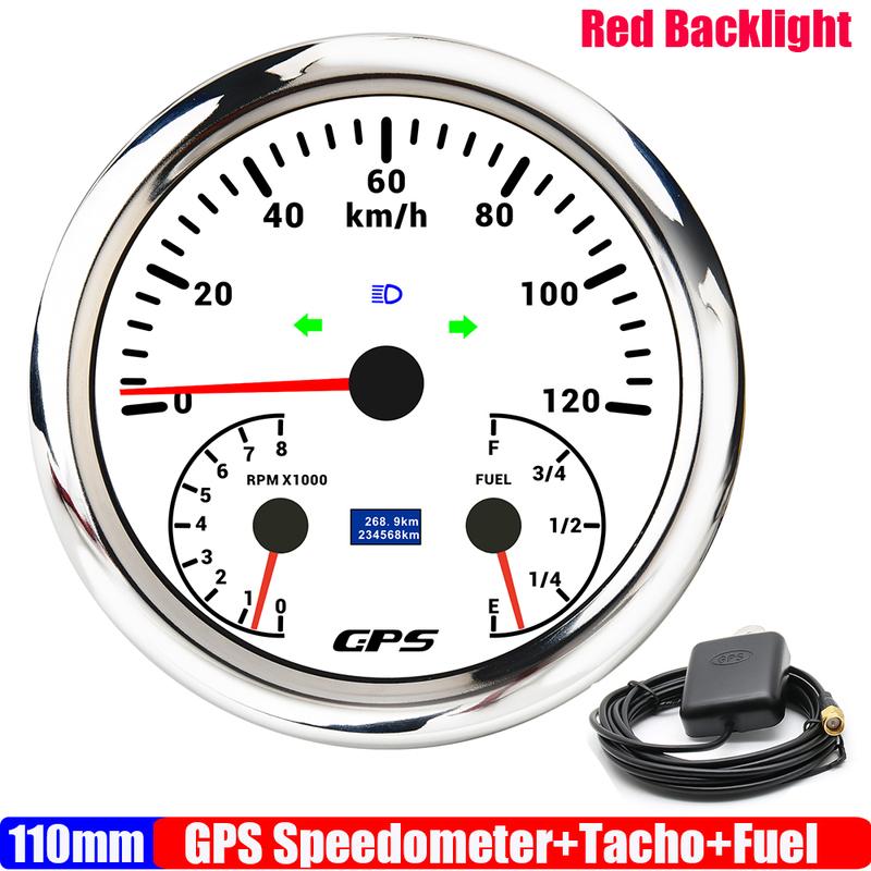 ZMFJH Multifunctional 110MM Gauge Red LED GPS Speedometer+Tachometer+Fuel Level Meter Indicator High Beam Turn Left Right Light