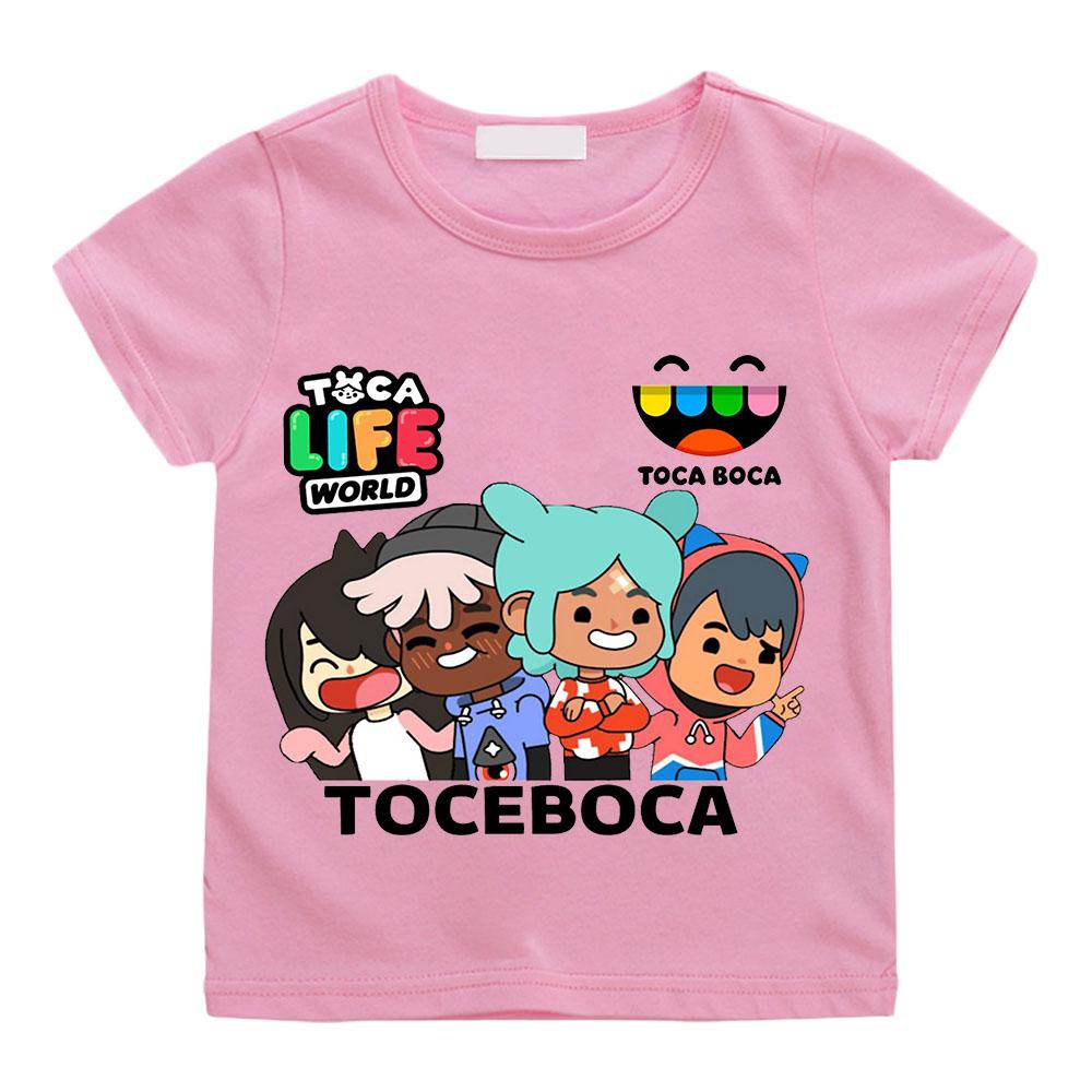 T-shirt Streetwear con Stampa Cartoon Toca Boca World 100% Cotone Cartoon Manga Manica Corta Ragazzi Ragazze Girocollo Magliette per Bambini Estate