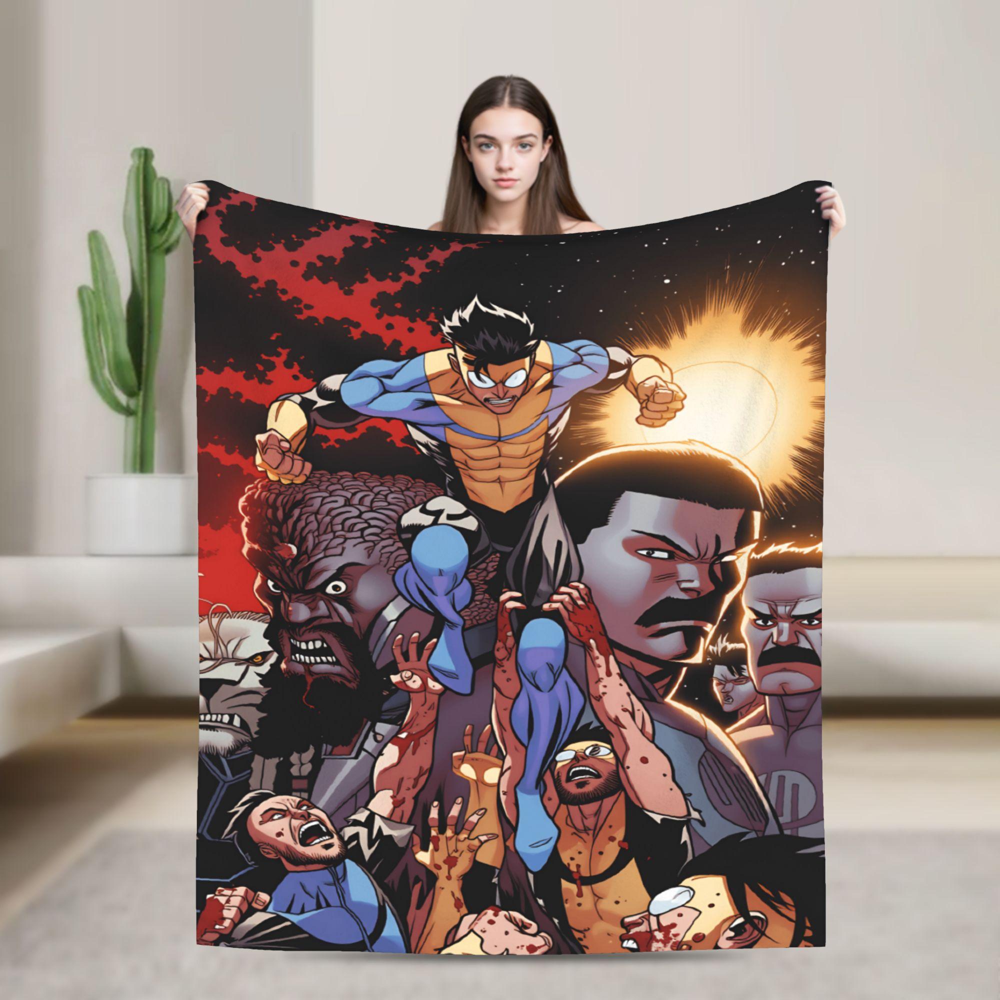 Comic I-Invincible Hero Warm Blanket Casual Travel Throw Blanket Bedroom Flannel Bedspread Sofa Bed Cover Size: 75*100cm, Weight: 230 GSM