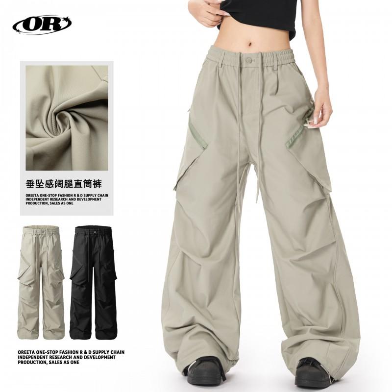 Unisex Wide-Leg Cargo Pants Loose Fit Vintage Utility Trousers Breathable Casual Outdoor Workwear