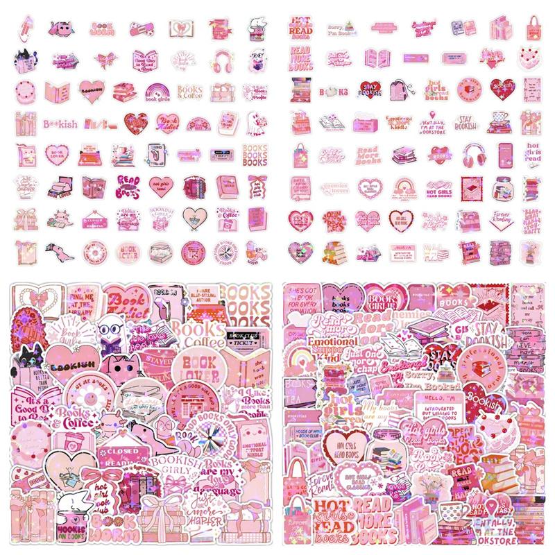 50Pcs/100Pcs Pink Reading Shiny Stickers DIY Fashion Waterproof Doodle Decals Stickers